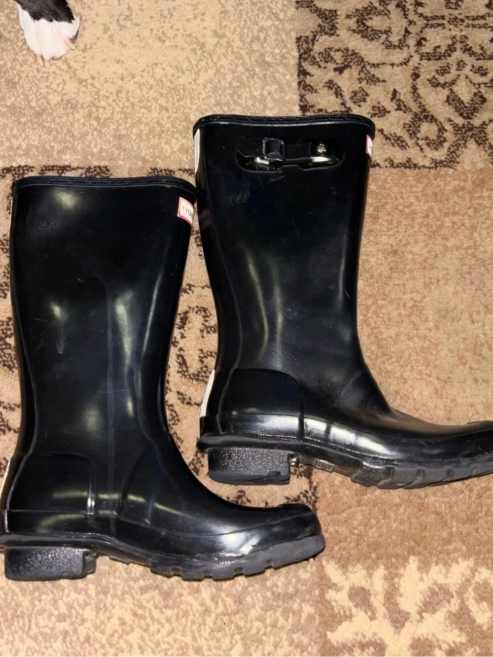 Girls Hunter Black Tall Gloss Rain Boots with Red Logo